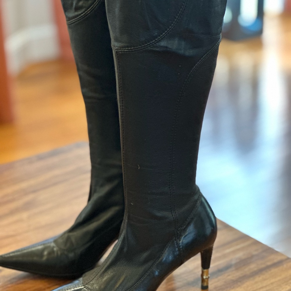 Gucci Black Leather Heeled Boots